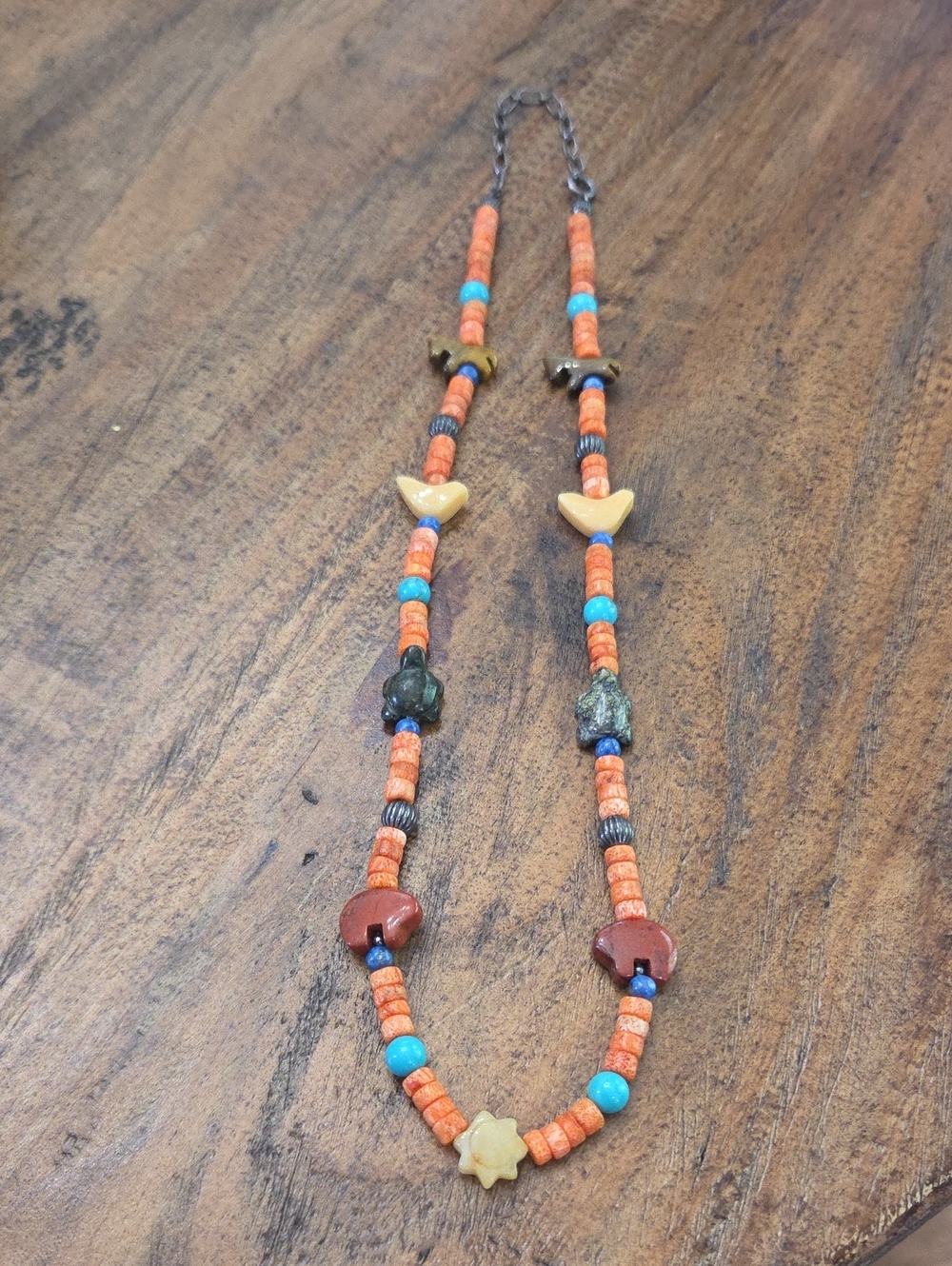 Handcrafted 925 Orange and Turquoise Beaded Animal Necklace